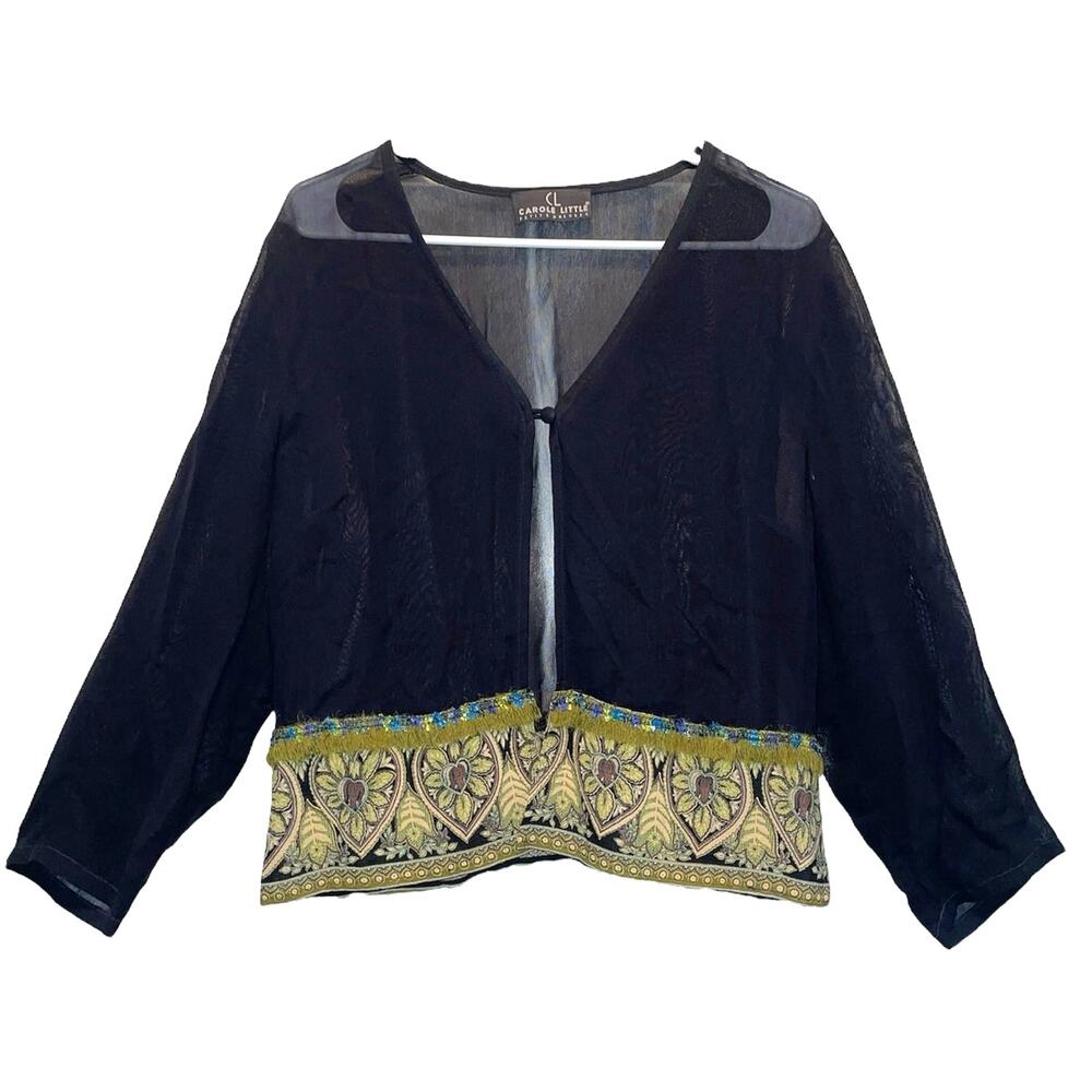 Carole Little Vintage Black Sheer Accented Crop Dinner Jacket Medium